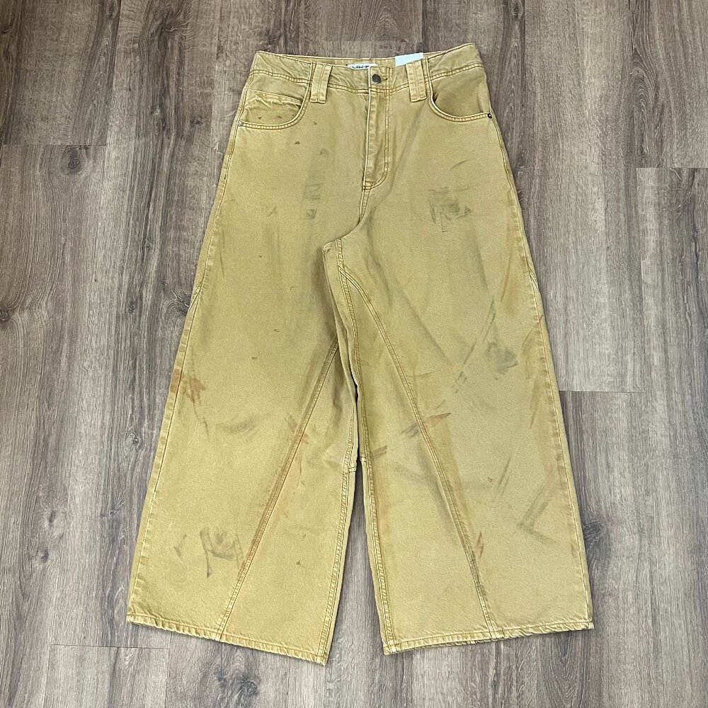 NEW Free People We The Free Chill Vibes Dropped Wide Leg Mustard Scout Jeans - Picture 2 of 12